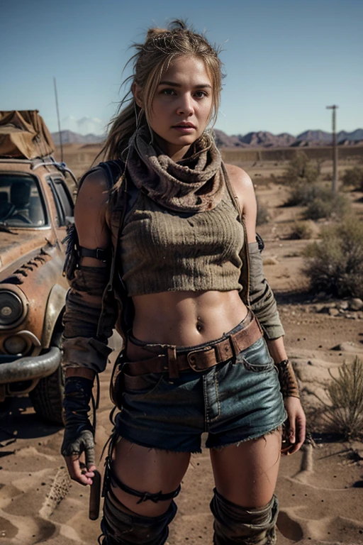 Nordic woman with backpack and scarf in the desert., in a post apocalyptic setting, al estilo Mad Max, Retrato Chica Rugged, post - apocalyptic cowgirl, imogen poots como un guerrero santo, post - apocalyptic vibe, side Retrato Chica Rugged, Post - Apocalyptic style, in a post-apocalyptic wasteland, hermosa chica rubia.