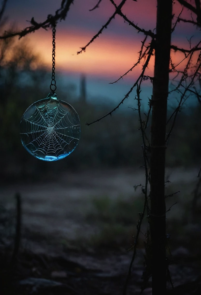 Creepy atmosphere, a unique and diverse crescent moon, with a vibrant and colorful sky in the background, rendered in a dreamy and ethereal style. sinister shades, darkness, dancing shadows, superstitions, cautionary tales. ghost month, 8k uhd, by alessio albi, dust particles, depth of field, by brandon wolfel, close-up, hyper-detailed venetian glass, ultrafocus rays of light, complex, spider web, austin spare, occult shades of the grotto shot on anamorphic lenses, eerie atmosphere, ominous shades, darkness, dancing shadows, superstitions, cautionary tales, the unlucky, haunted, restless spirits, ghostly light, deserted landscape, chilling wind, thin veil between the living and the dead, gloomy setting, deserted streets, flickering street lamp, unnatural shadows, dilapidated houses, horror stories, cobwebs, mystery, premonition, caution, misfortune, vengeful spirits, darkness, talismans, amulets, protective shields, ward off evil