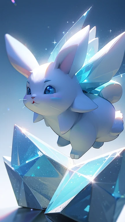 Unknown Creature、Cute rabbit、fluffy、Little、Background glitter、background fantasy、3D、rendering、Shine、Ice Element、View from the front