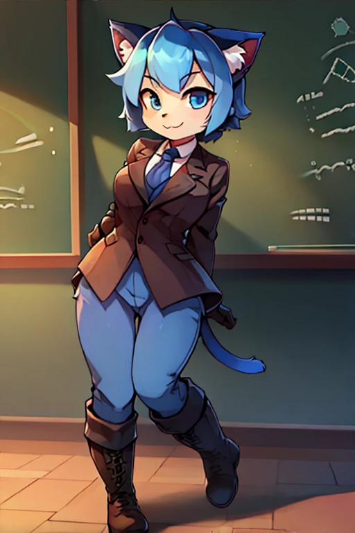 boy, cat, furry, bodyfur, blazer, bottomless, blue tights, gloves, boots, school