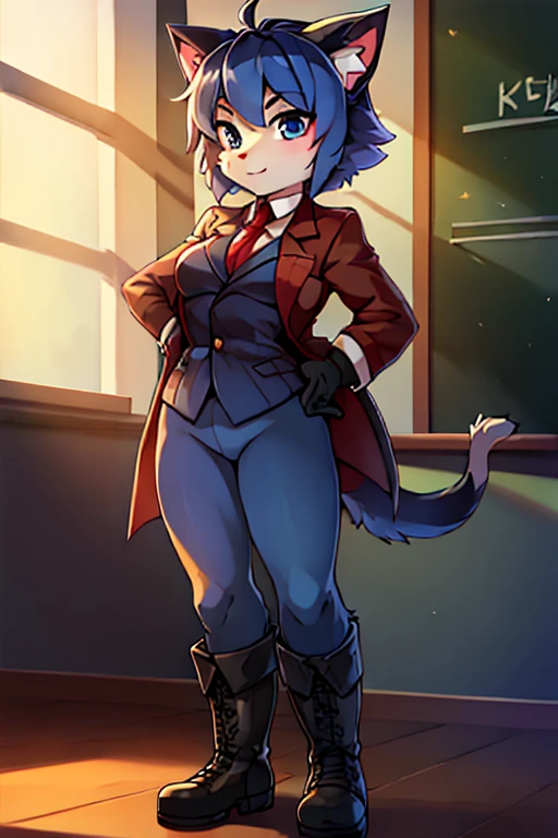 boy, cat, furry, bodyfur, blazer, bottomless, blue tights, gloves, boots, school