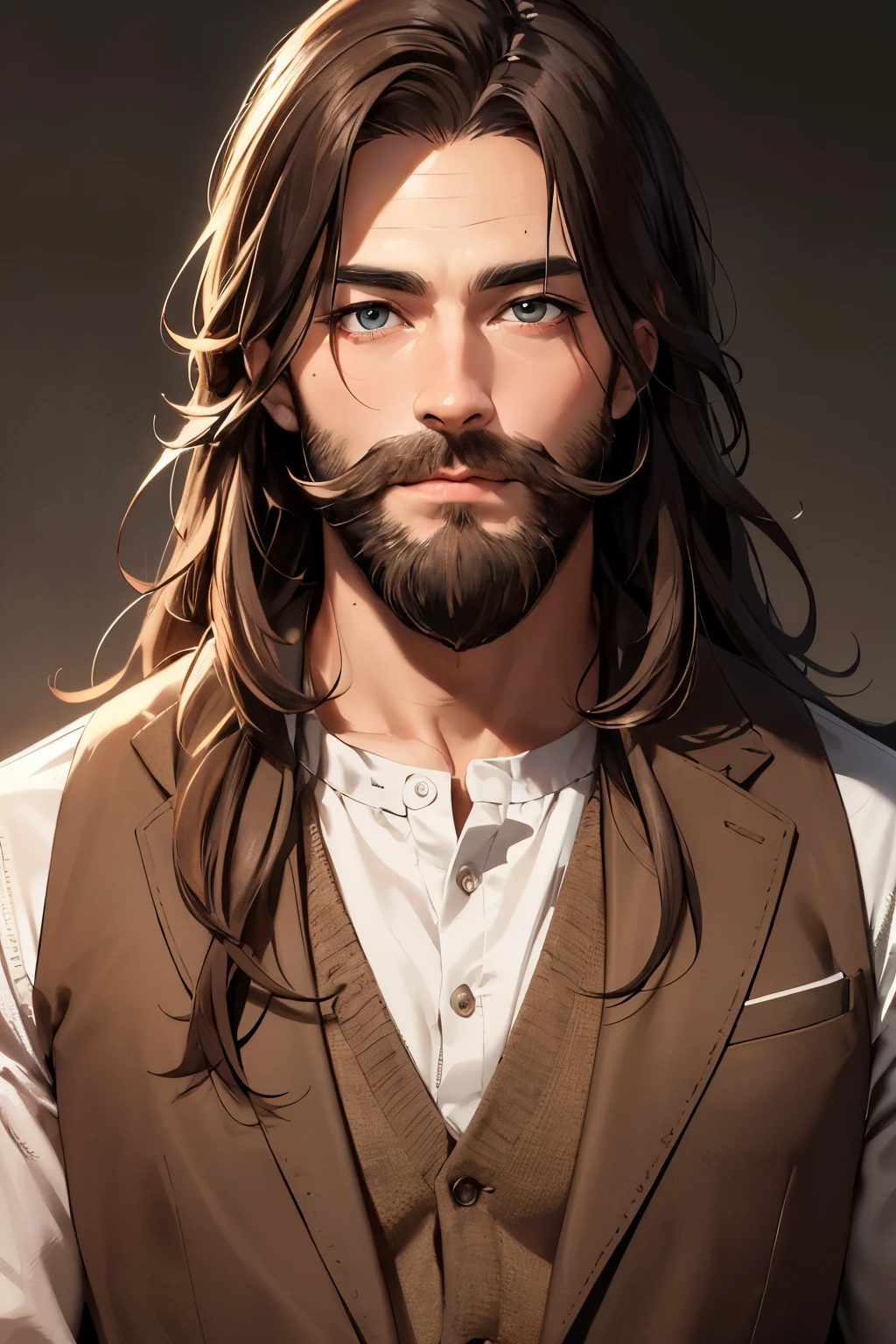 ((highest quality)), ((masterpiece)), (detailed), Perfect Face,Brown long hair man、Thick Beard