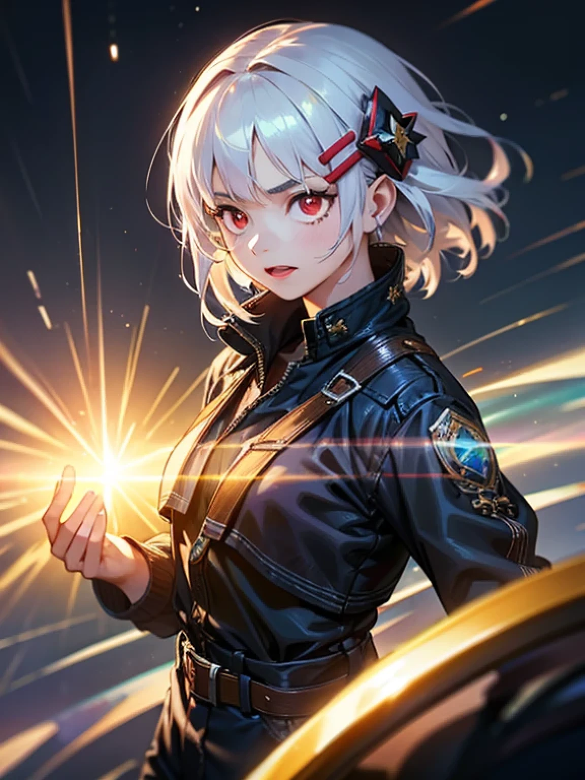 (1girl, solo:1.7), (chuckle:1.5), (beautiful detailed red eyes:1.3), (hair ornament:1.3), (white hair:1.5),
(Beautiful eyebrows), Separated eyebrows, (shiny eyes, shiny hair:1.3), no makeup,short bob cut ,cute hair,
BREAK
(clothing:1.3),
BREAK
ultra dynamic pose
BREAK
ultra dynamic angle
BREAK
(photo realistic:1.7), (masterpiece, top quality, best quality:1.4), (ultra detailed, absolutely resolution),
((16k, highres:1.5)), (reflect) (intense forward light, strong forward light:1.5), (high quality, cinematic, hyper
realistic:1.5),
BREAK
(best impact:1.4), (Maximalism:1.6), (vivid contrast), (Ultra-luxurious light:1.2), (diffuse reflection:1.3), (high
speed shutter, motion blur), (HDR, unity 16k wallpaper, extremely detailed CG, ultra highres, UHD, /1080P, HD, 4K, 8K:1.5),

