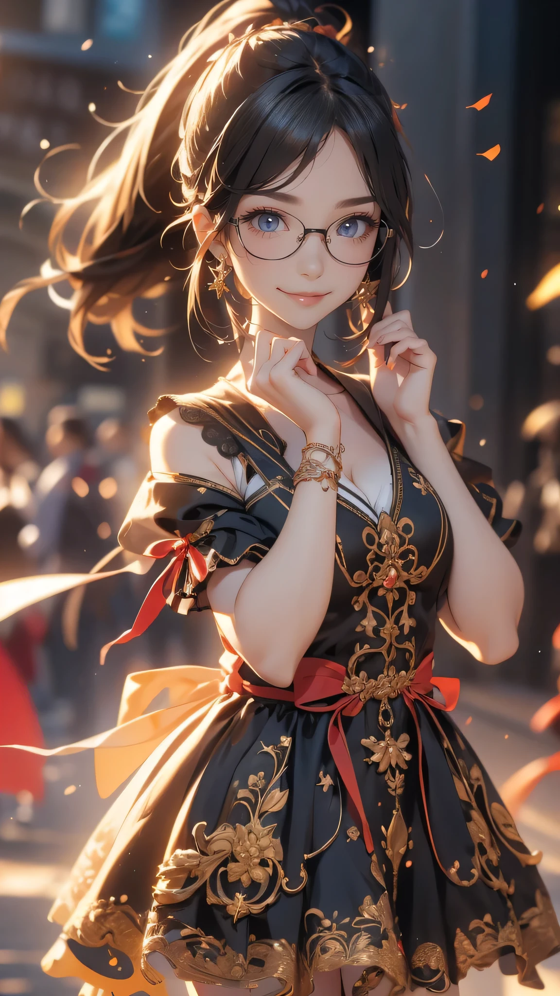 looking at viewer,high school girl,leaning forward,(random cute clothes),(random Lively pose),(Thin type),(large breasts),(random hairstyle),(Highest image quality, (8K), Ultra-realistic, Best Quality, High quality, High Definition, high quality texture, high detailing, Beautiful detailed, fine detailed, extremely details CG, Detailed texture, realistic representation of face, masterpiece, presence),(wearing glasses:1.1)