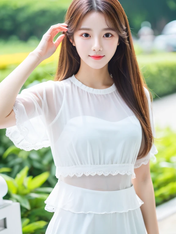 best quality,masterpiece,high resolution,HD,super clear face,a korean beauty,24 years old,Korean female idol,white smooth hair,Korean makeup,summer style performance clothes