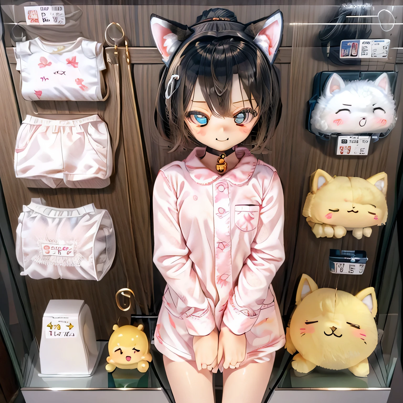 (highest quality,4K,8k,High resolution,masterpiece:1.2),Very detailed,Adorable Shiba Inu Girls sleeping soundly in comfortable pajamas,Cotton sheets and fluffy pillows,Soft pastel color palette,Beautifully drawn,Subtle lighting,Quiet bedroom atmosphere,Cute dream bubbles,Playful patterns on pajamas,Vibrant colors,Expressive eyes,Small nose and smiling lips,Expressing a deep sense of relaxation and comfort,Sleeping in bed、Adorable shaggy tail peeking out from under the blanket、Shiba Inu Girl、Chibi pajamas　Decorate your underwear