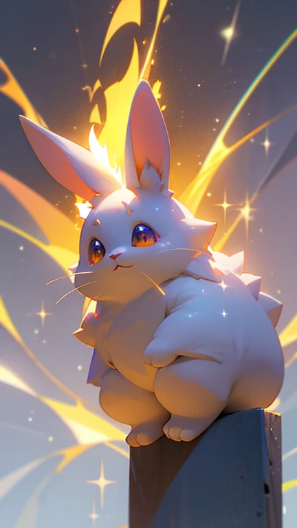 Unknown Creature、Cute rabbit、fluffy、Little、Background glitter、background fantasy、3D、rendering、Shine、Fire、View from the front、looking at the camera