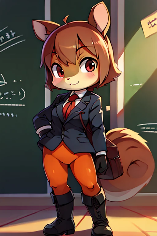 3 boys, squirrel and rabbit and cat, furry, bodyfur, blazer, bottomless, color tights, gloves, boots, school, school bag