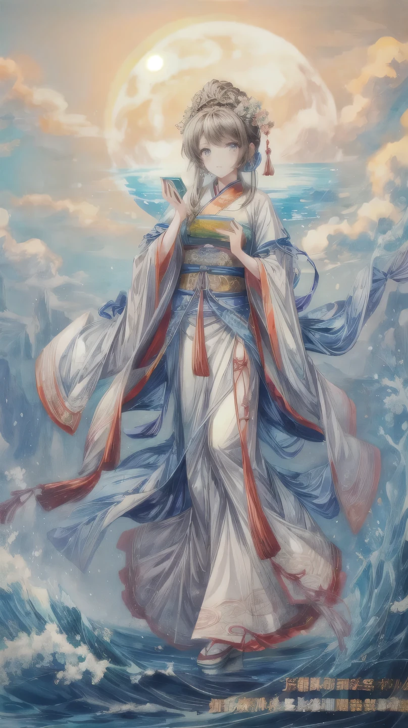 ((best quality)), ((masterpiece)),
((guanyin,1girl)),(chinese text,  text focus,wall of text),water and cloud, lotus,full moon,hanfu