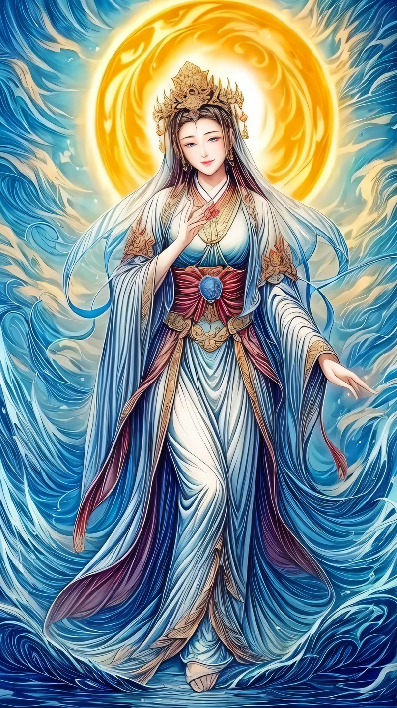 ((best quality)), ((masterpiece)),
((guanyin,1girl)),(chinese text,  text focus,wall of text),water and cloud, lotus,full moon,hanfu