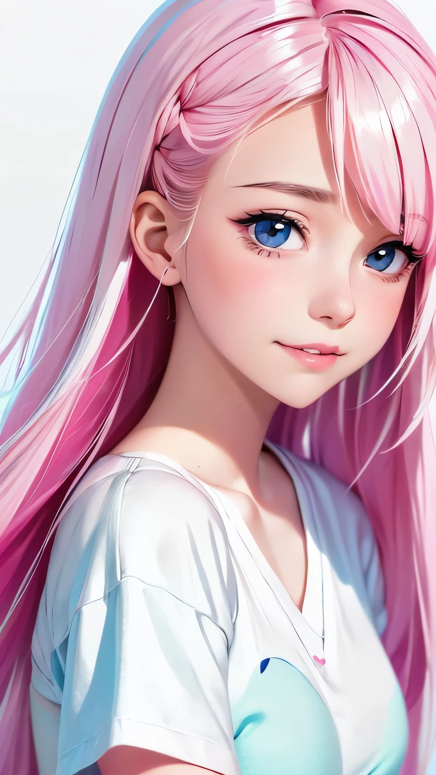 a cute , pink lips, wearing a bright white shirt, in the style of the soft aurorapunk color palette, an anime illustration of her face, animated gifs, hand-drawn animation, charming sketches, soft and bright, hazy romanticism, superplane style, white--air background 1:1--niji 5--expressive style 