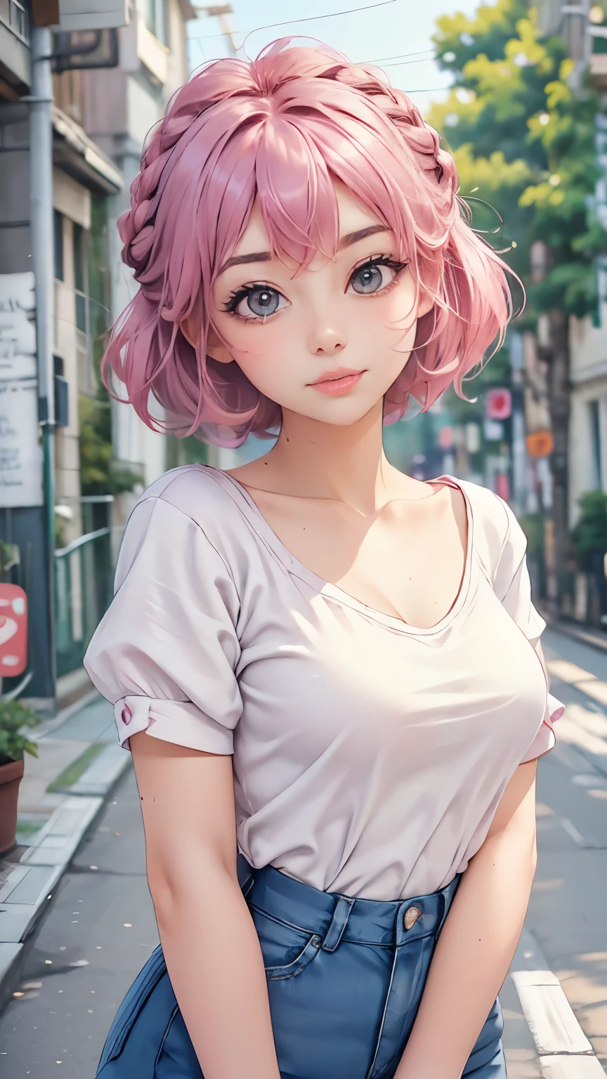 a cute , pink lips, wearing a bright white shirt, in the style of the soft aurorapunk color palette, an anime illustration of her face, animated gifs, hand-drawn animation, charming sketches, soft and bright, hazy romanticism, superplane style, white--air background 1:1--niji 5--expressive style 