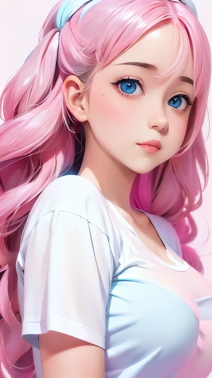 a cute , pink lips, wearing a bright white shirt, in the style of the soft aurorapunk color palette, an anime illustration of her face, animated gifs, hand-drawn animation, charming sketches, soft and bright, hazy romanticism, superplane style, white--air background 1:1--niji 5--expressive style 