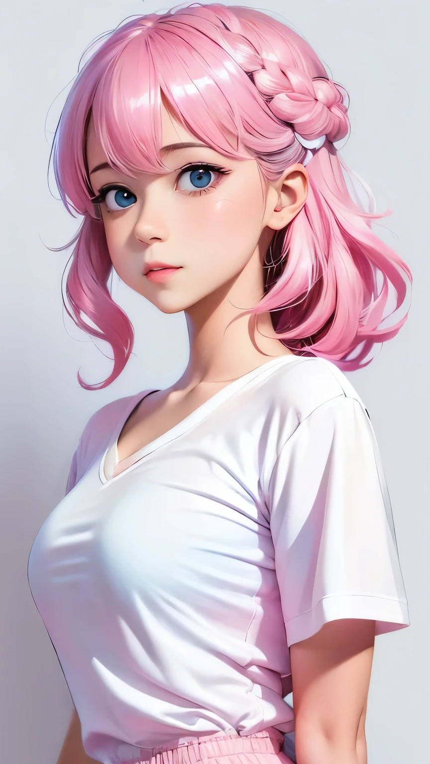 a cute , pink lips, wearing a bright white shirt, in the style of the soft aurorapunk color palette, an anime illustration of her face, animated gifs, hand-drawn animation, charming sketches, soft and bright, hazy romanticism, superplane style, white--air background 1:1--niji 5--expressive style 