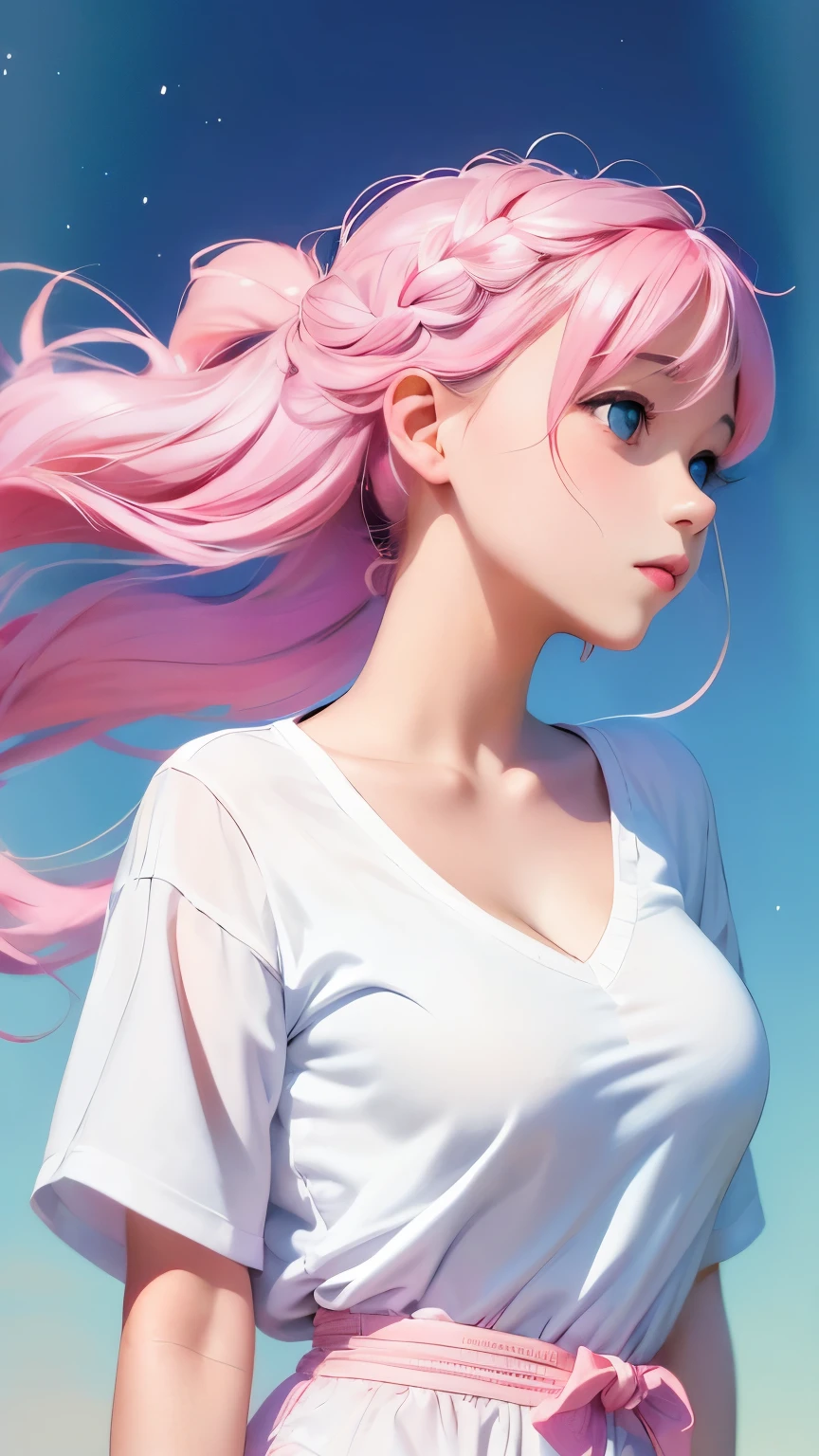 a cute , pink lips, wearing a bright white shirt, in the style of the soft aurorapunk color palette, an anime illustration of her face, animated gifs, hand-drawn animation, charming sketches, soft and bright, hazy romanticism, superplane style, white--air background 1:1--niji 5--expressive style 
