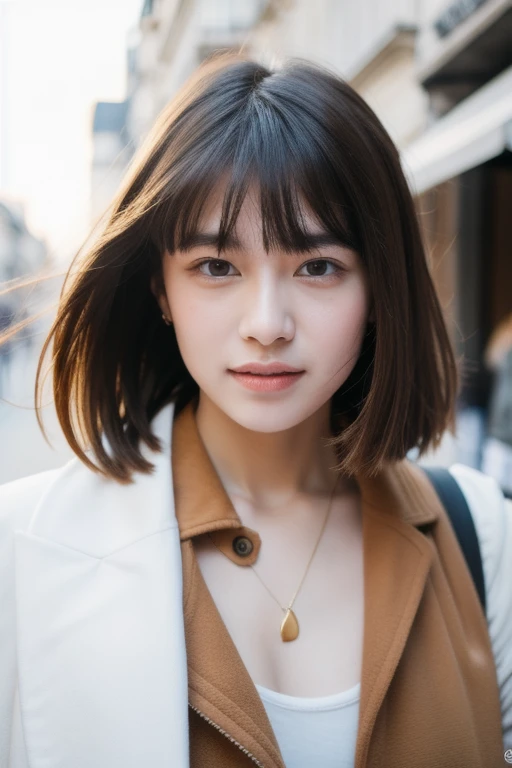 Young people,One girl,View your viewers, whole body,jewelry, necklace, Realistic, Brown Hair, Blurred background, Blurred,bangs, Iris,Paris,fashion,People in the background々, winter物コート,
Dynamic pose, Motion Blur,
Warm sun,winter,snow,