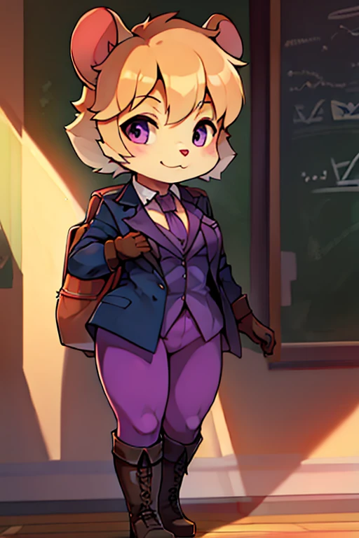 boy, hamster, furry, bodyfur, blazer, bottomless, purple tights, gloves, boots, school, school bag