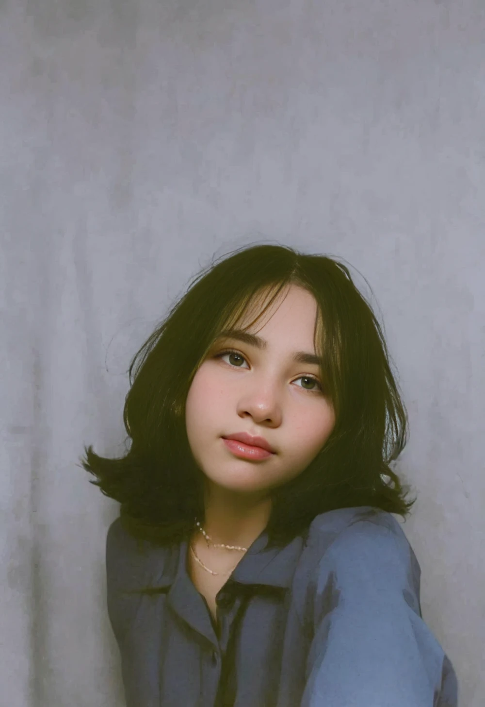 Black short hair and polo long sleeve Navy blue. Sweet face