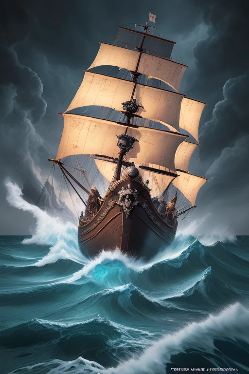 a pirate man in his boat with his crew in the ocean in the middle of a storm fighting with harpoons and cannons the kraken, french comic art, french bande dessinée, graphic novel cover art, pirates, graphic novel cover art , comic cover, manara, palm d'or winner, blu ray usa cover, theatrical poster, pirate ships at war at night, beautiful comic art, clear water, foaming waves, white smoke, bokeh, blue eyes, 8k