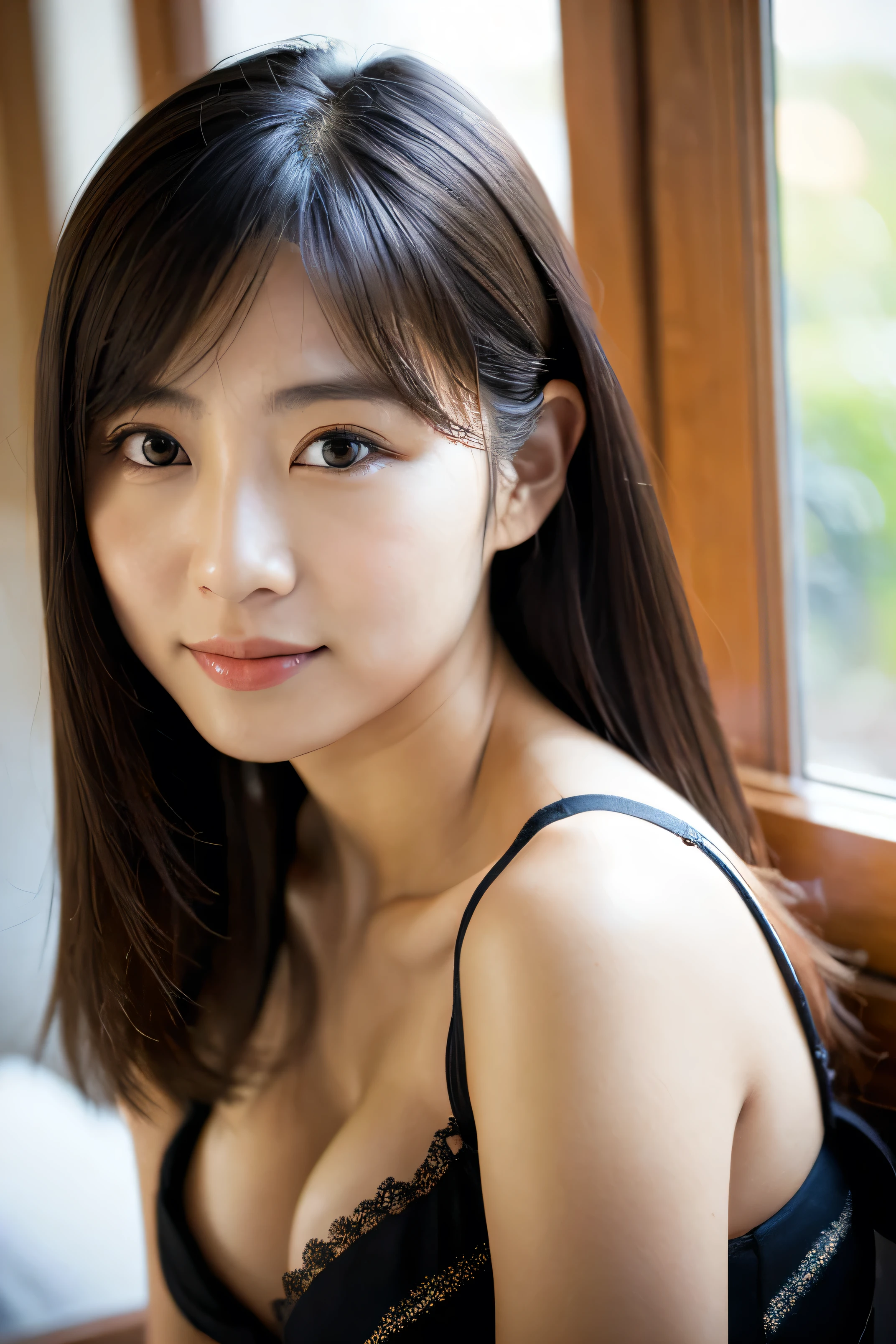 portrait of a beautiful voluptuous Japanese housewife,age 33, hot ,looks young for her age , realistic.