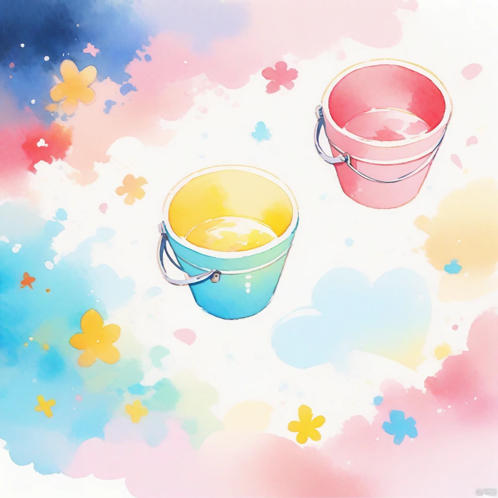 (best quality, high resolution, Watercolor pattern bucket
