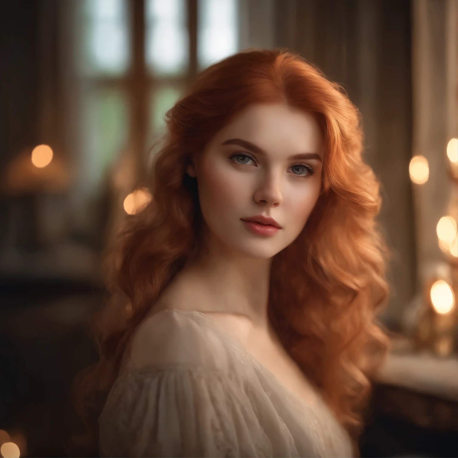 A girl with pale red hair, beautiful eyes, and beautifully detailed lips, engaged in daily activities. The scene is captured with ultra-detailed focus, resulting in a masterpiece with high resolution (4k or 8k). The lighting setup in the studio creates a soft and enchanting atmosphere, perfectly highlighting the intricate details of the girl's face. The image is rendered with photorealistic precision, making the viewer feel as if they are looking at a photograph. The portrait is composed with a shallow depth of field, creating a beautiful bokeh effect in the background. Soft, gentle colors are used to enhance the overall mood of the scene.