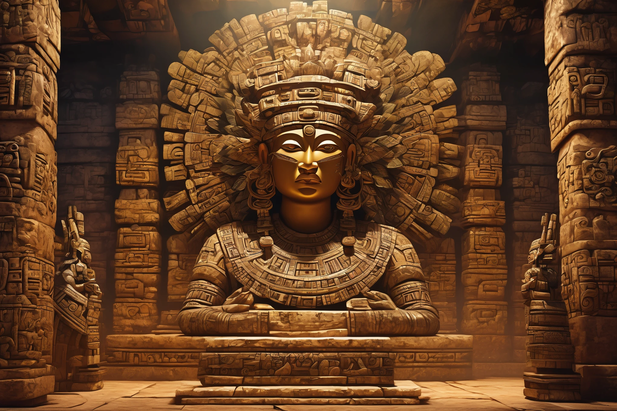 Maya civilization, In vivid detail, envision a close-up scene of a Mayan sacrifice atop the temple-pyramid. The high priest, adorned in intricate ceremonial garb, holds a gleaming obsidian blade as he prepares to perform the ritualistic beheading. The expression on the face of the Mayan local, captured with exquisite detail, is a mix of fear and resignation as they kneel before the altar.

The scene is bathed in the warm glow of torchlight, casting flickering shadows across the stone temple walls. Blood stains the stone platform beneath the sacrificial altar, evidence of previous rituals. The air is heavy with the scent of copal incense, used to purify the space and invoke the favor of the gods.

Every aspect of the scene is rendered with meticulous attention to detail, from the ornate carvings adorning the temple walls to the intricate patterns woven into the priest's ceremonial attire. The high resolution of the artwork allows for a truly immersive experience, drawing the viewer into the heart of this ancient and solemn ceremony, cinematic lighting, Ultra-Wide Angle, panorama, UHD, retina, masterpiece, super detail, award winning, best quality, 4K, ultra photo realistic, ultra photorealism, digital print