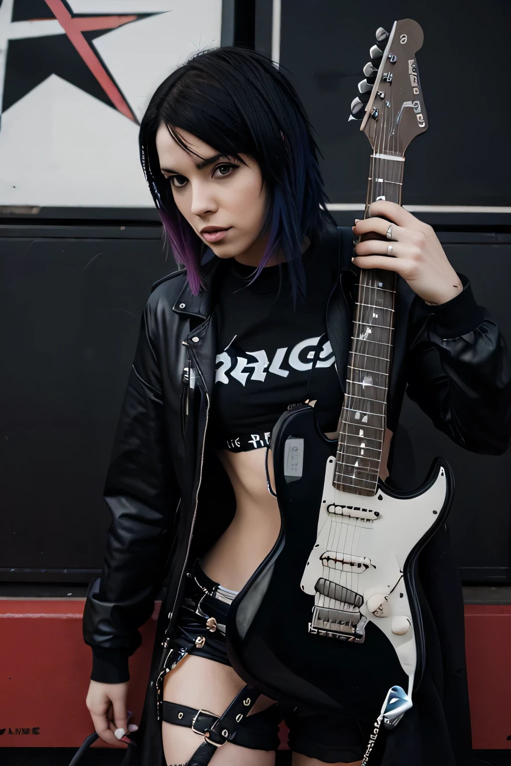 Crée un star emo Rock punk femme sexy avec electric guitar