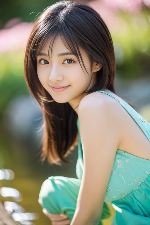 (masterpiece:1.3、high resolution、high quality)、(Beautiful and realistic Japanese figures:1.3),(Perfect Anatomy、Beautiful and perfect limbs、Beautiful Skin、Healthy Body),(Japanese actress:1.3、cute:1.3)、Black-haired、Beaver、18-year-old、Beautiful appearance、Attractive pose、Signs of Spring、Gravure photo、Professional photography、The wind is blowing、The murmur of a stream、Serene landscape、Tender Love、Cheerful Idol