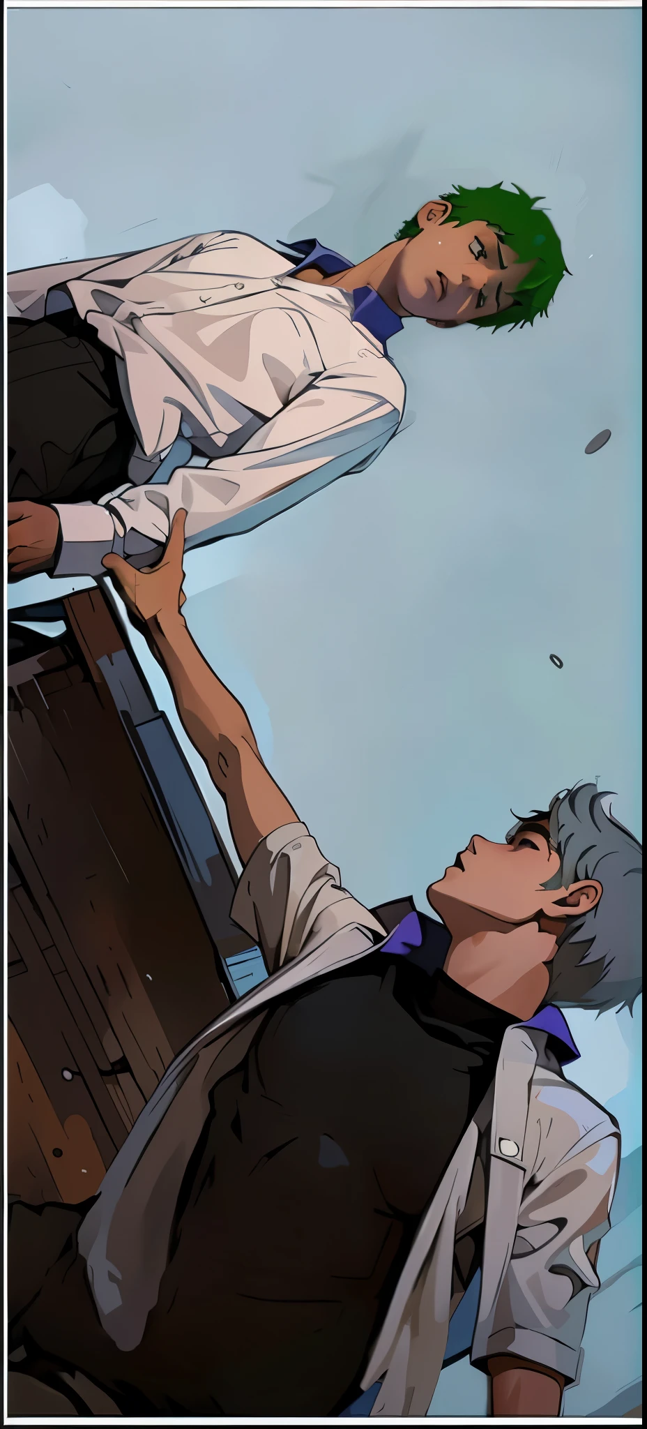 young school boy 16 years old sad scared surprised the other young man tries to save him