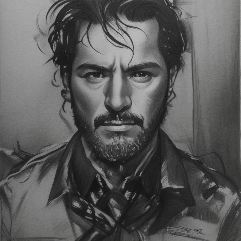 pintura de um homem, realistic sketch, hyperrealistic sketch, pencil draw detalhado, pencil draw, desenho digital realista, detailed outline drawing, retrato altamente detalhado, desenho detalhado em 4k, drawing pencil, highly detailed outline, realista drawing, retrato extremamente detalhado, detalhado, but rough, drawing pencil illustration, desenho de realismo, detailed outline, sketch art,((alta qualidade, obra de arte:1.4)), 1 homem, ((tronco)), portrait sketch, Messy designs, messy coal stains, Unfinished sketch, A caderno de desenho of a 37-year-old man，Charcoal Style Painting, desenho de caderno, caderno de desenho, Cabelo bonito, vestindo uniforme de policial，cabelo grisalho curto，com olho castanho，raivoso，Inexplicable excitement，The face is soft，barba pequena((fundo de material de papel)), realista charcoal line, desenho imperfeito, Coal chips, Coal Production Line, Imperfections, oficiais de uniforme, , realista