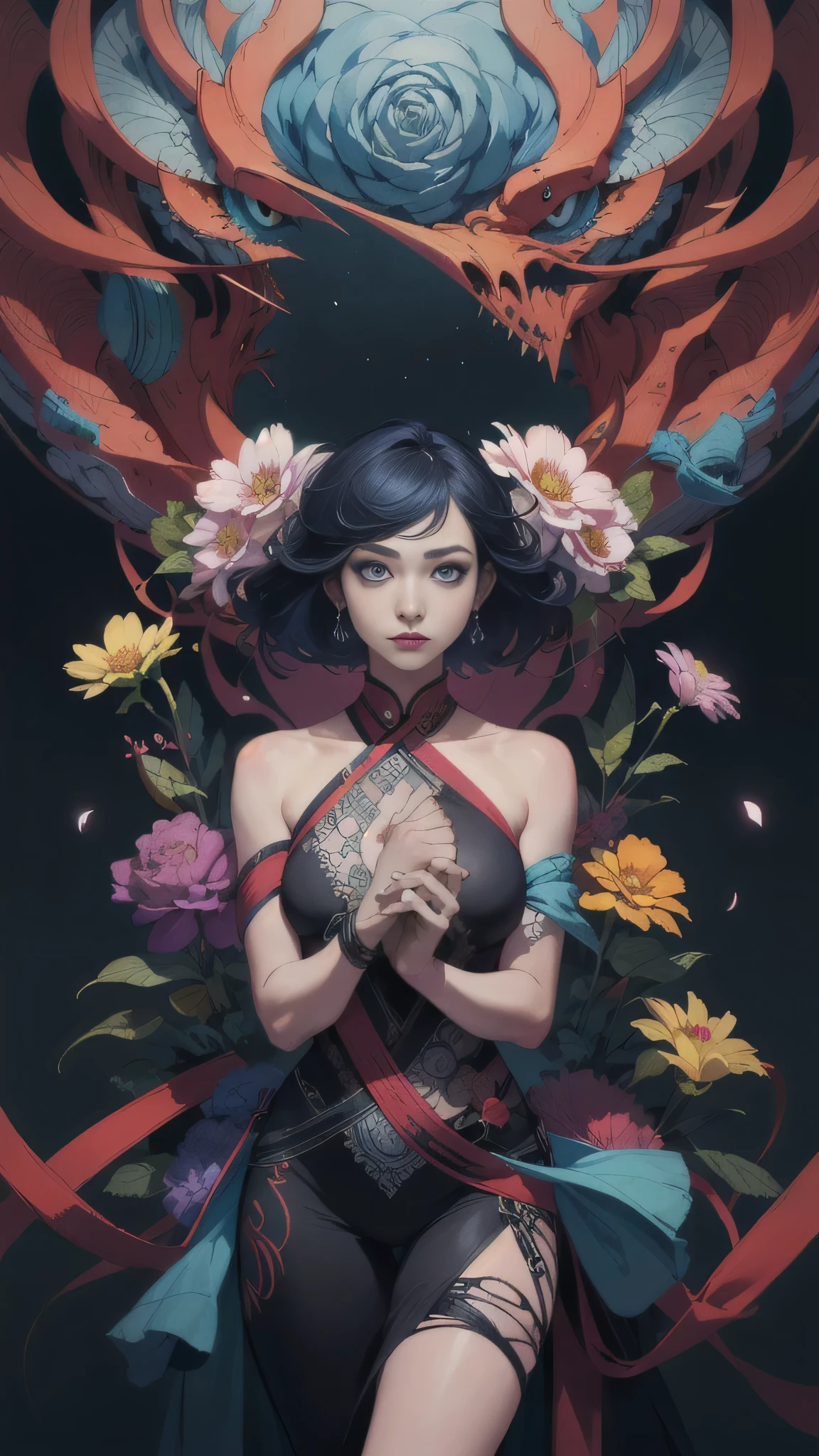 Official Art, unity 8k wallpaper, Super detailed, beautifully、aesthetic, masterpiece, highest quality, Chinese style, (zenTangle, Mandala, Tangle, enTangle), Flower Ecstasy, One girl, Very detailed, Dynamic Angle, Cowboy Shot, The most beautiful form of chaos, elegant, Brutalist design, Vibrant colors, Romanticism, James Jean, Robbie Dowie Anton, Ross Tran, Francis Bacon, Michael Mraz, Adrian&#39;s genius, Petra Cortright, Gerhard Richter, Takato Yamamoto, Ashley Wood, atmosphere