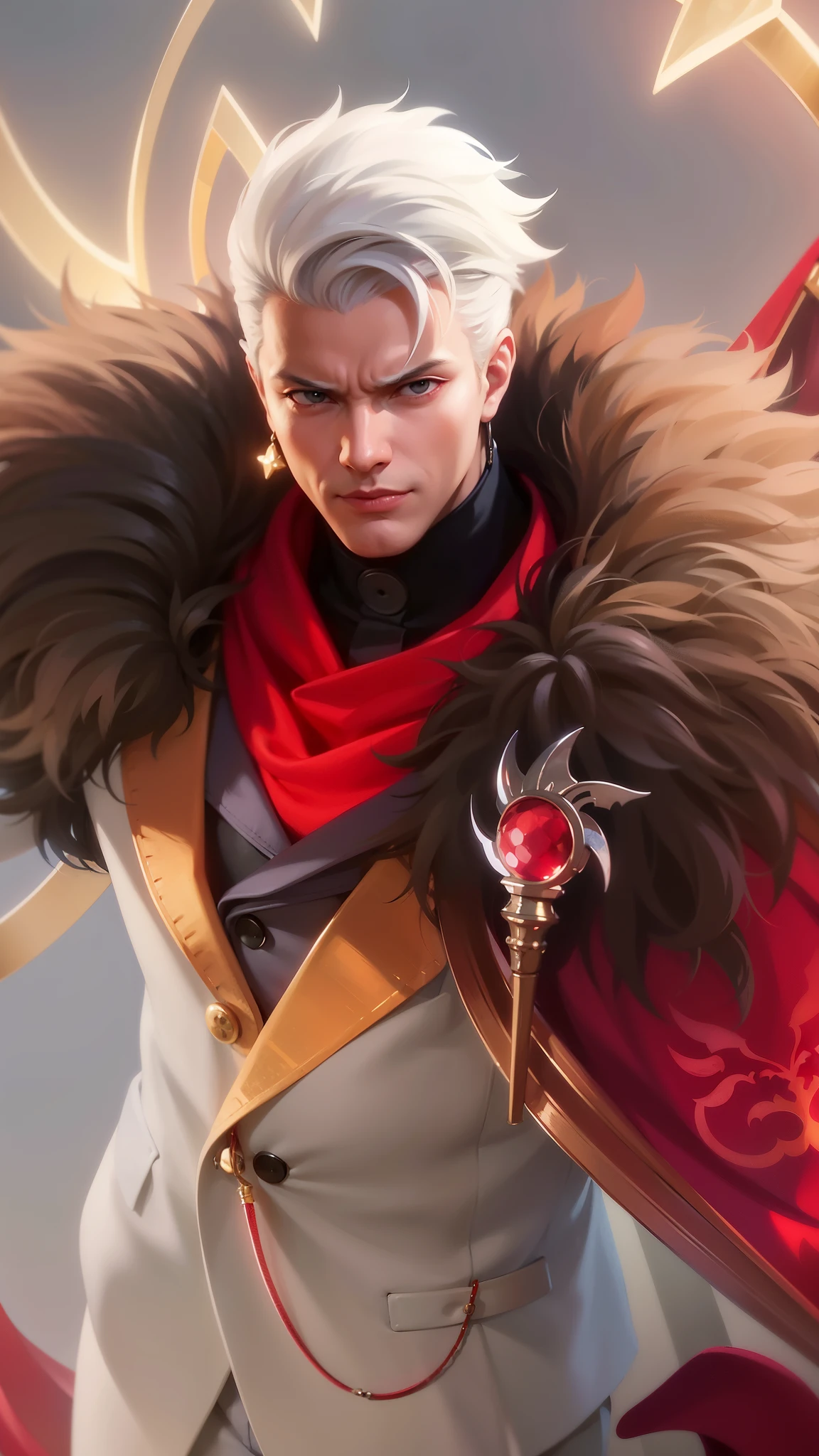a man in a white suit and red scarf holding a sword, son of sparda, handsome guy in demon slayer art, key anime art, keqing from genshin impact, ig model | artgerm, rossdraws 1. 0, rossdraws 2. 0, sakimichan frank franzzeta, heise jinyao, rossdraws digital painting
