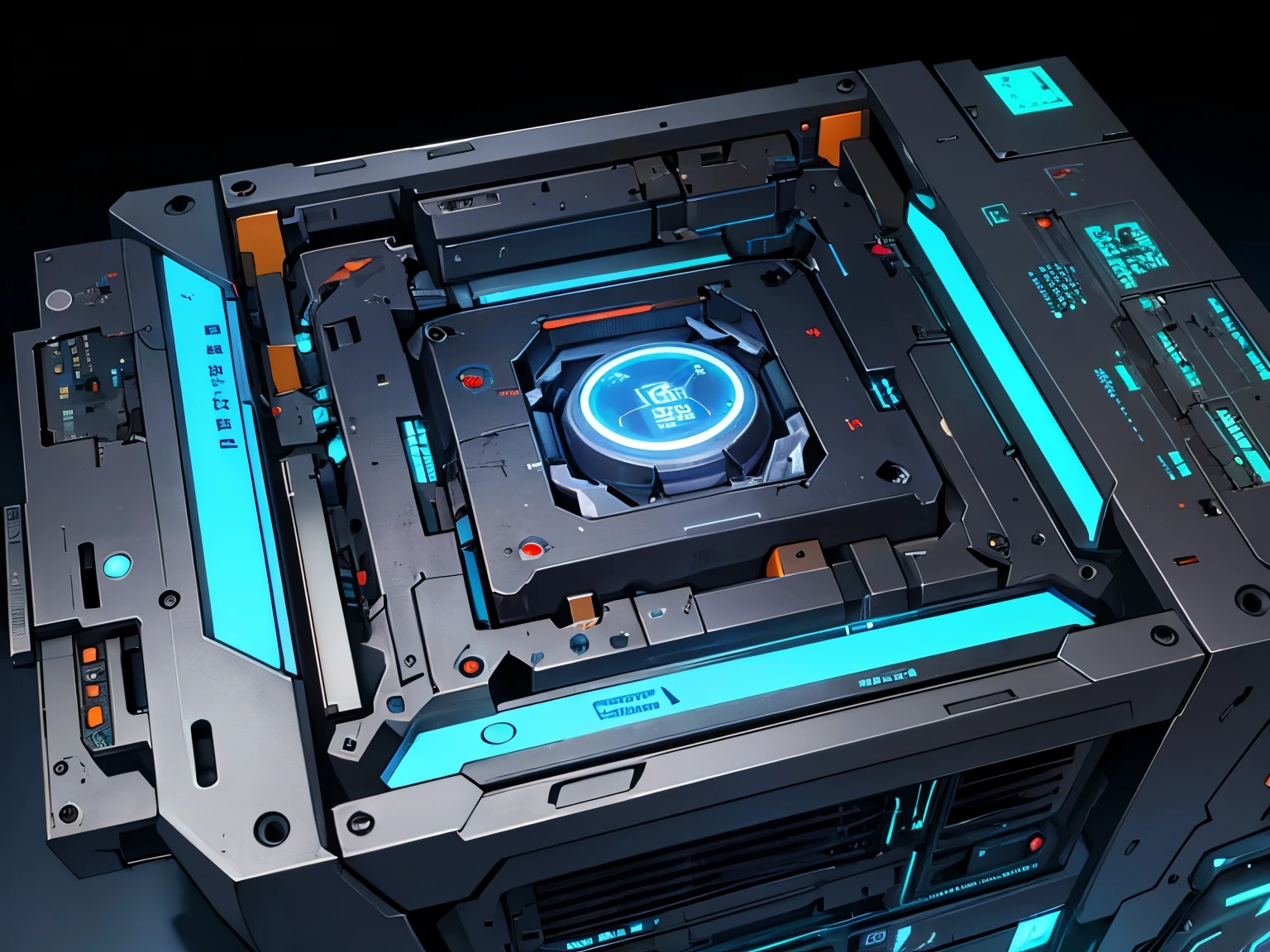 Overall Description:Generate motherboard images for artificial intelligence images。
detailed:
1.It is the motherboard of the image of artificial intelligence.。Looking at the motherboard from 20 degrees above。There is a square semiconductor slightly to the left and below of the center.。This size is 25 times the width.%and。The semiconductor is a quad flat package.、There are 120 pins on each side。Circuit patterns extend from the pins。The circuit pattern glows pale blue.。
2.There are orange glowing spots on the motherboard。
3.On top of the square semiconductor on the motherboard there is another semiconductor。On the top of it「AI」The letters are large。The bottom of the semiconductor glows orange.。There are about 100 bluish-white glowing dots on the top surface.。