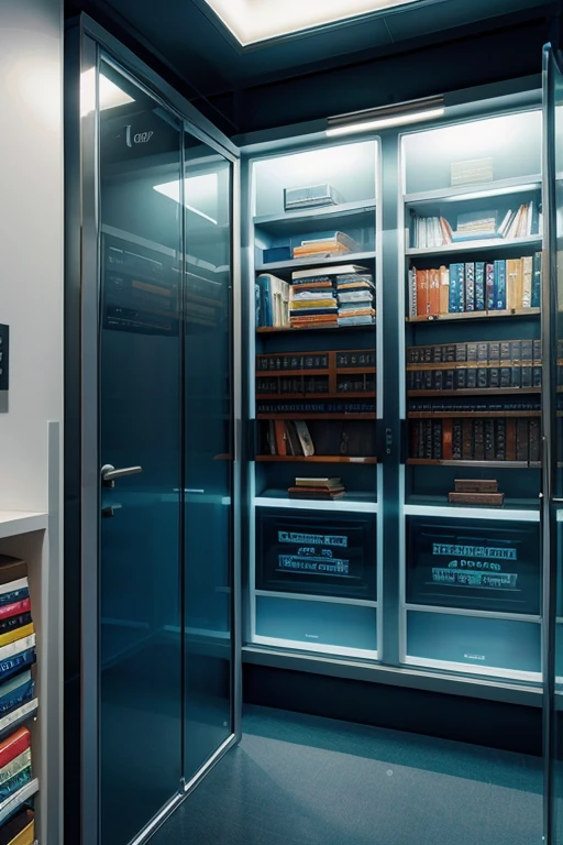 A futuristic image with books and a whiteboard filled with mathematical formulas