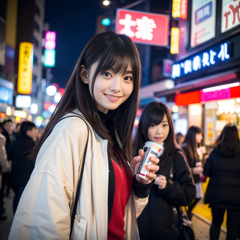 2 girls、Fukuoka、Hakata、Zhongzhou、Lined with food stalls、street vendors、nightclub、night cityscape、Neon Street、full bodyesbian、a closeup、A smile、、(8K、Raw photography、top-quality、masterpiece:1.2)、(realisitic、photo realisitic:1.37)、Highly detailed eyelash drawing、(((Top image quality))), (Perfect Anatomy), (Realistic), (Dynamic Angle), Pose Seductive,Perfect, Look、top-quality、hight resolution、Osaka、Shinsaibashi、wearing a fashionable winter jersey、street snap、Hair is short、full bodyesbian、Fashionable fashion、age 30s