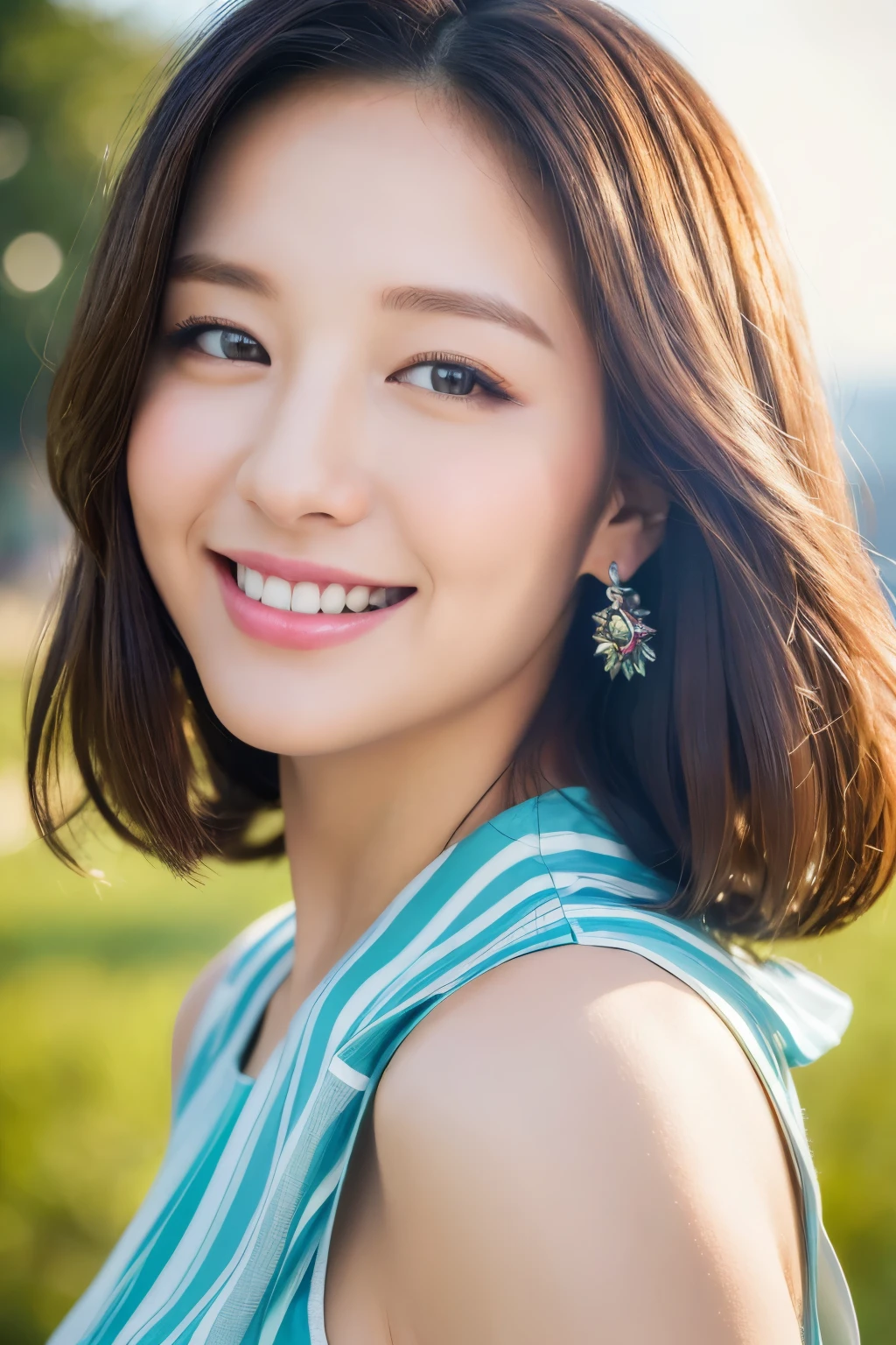 ((Best quality, 8k, Masterpiece :1.3)), 1 girl with a charming smile: 1.2, Ultra-detailed face, beautiful eyes radiating happiness, dress in vibrant colors, (looking directly at the camera)