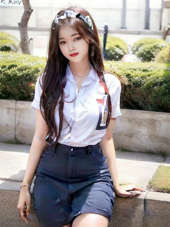 1girl, (uniform_doodle), standing, outdoors, detailed face, detailed eyes, huge breasts, shiny skin, looking at the audience,(8k, RAW photo, best quality, masterpiece: 1.2), (realistic, realistic: 1.37), ultra-high resolution
