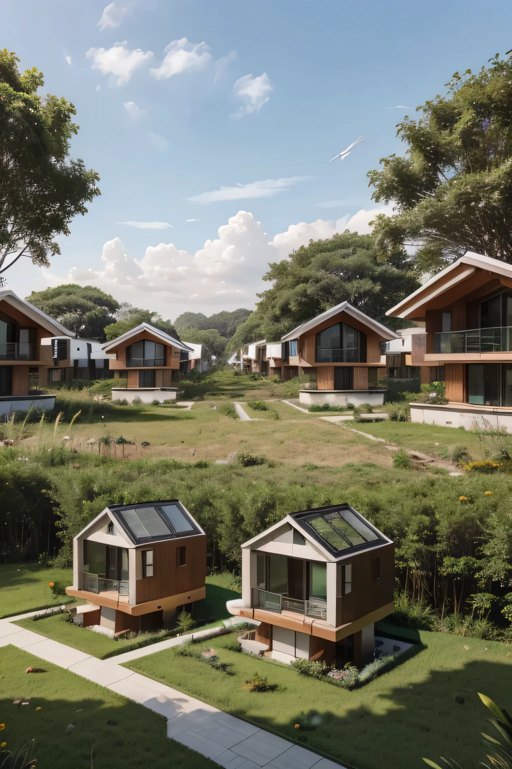 Architectural model that represents a radically new vision for the future of housing and urbanism. um profundo respeito pela natureza, This model is in nature, each dwelling has a capsule structure, around 100 homes on site, what separates this new model from the city is a mirrored barrier, with a view of nature, utopico