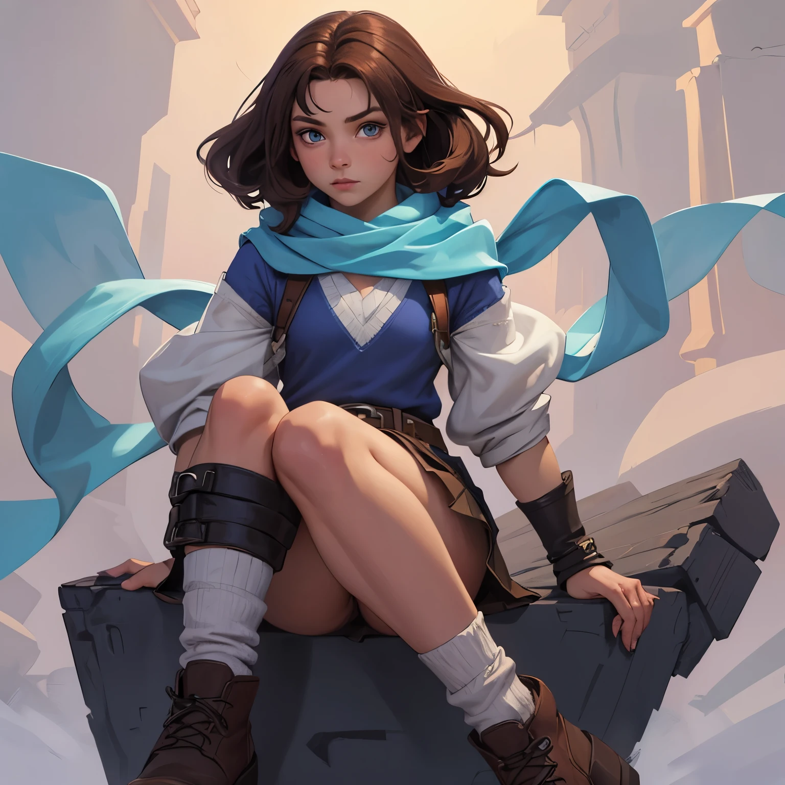 fantasy art 8k,masterpiece
pmmkr2024,best quality, trending on artstation, claws,looking in the camera,calm,quiet,Best quality,Appearance
Muty is a -year-oirl w fair skin, long brown hair and blue eyes. She wears a magenta shirt, skirt and shoes, a blue sweater and a white scarf around her neck. Compared to the other characters, she is fairly short sized, despite being only a year younger the majority of them (except for Zejas who is fourteen while th are thirteen).