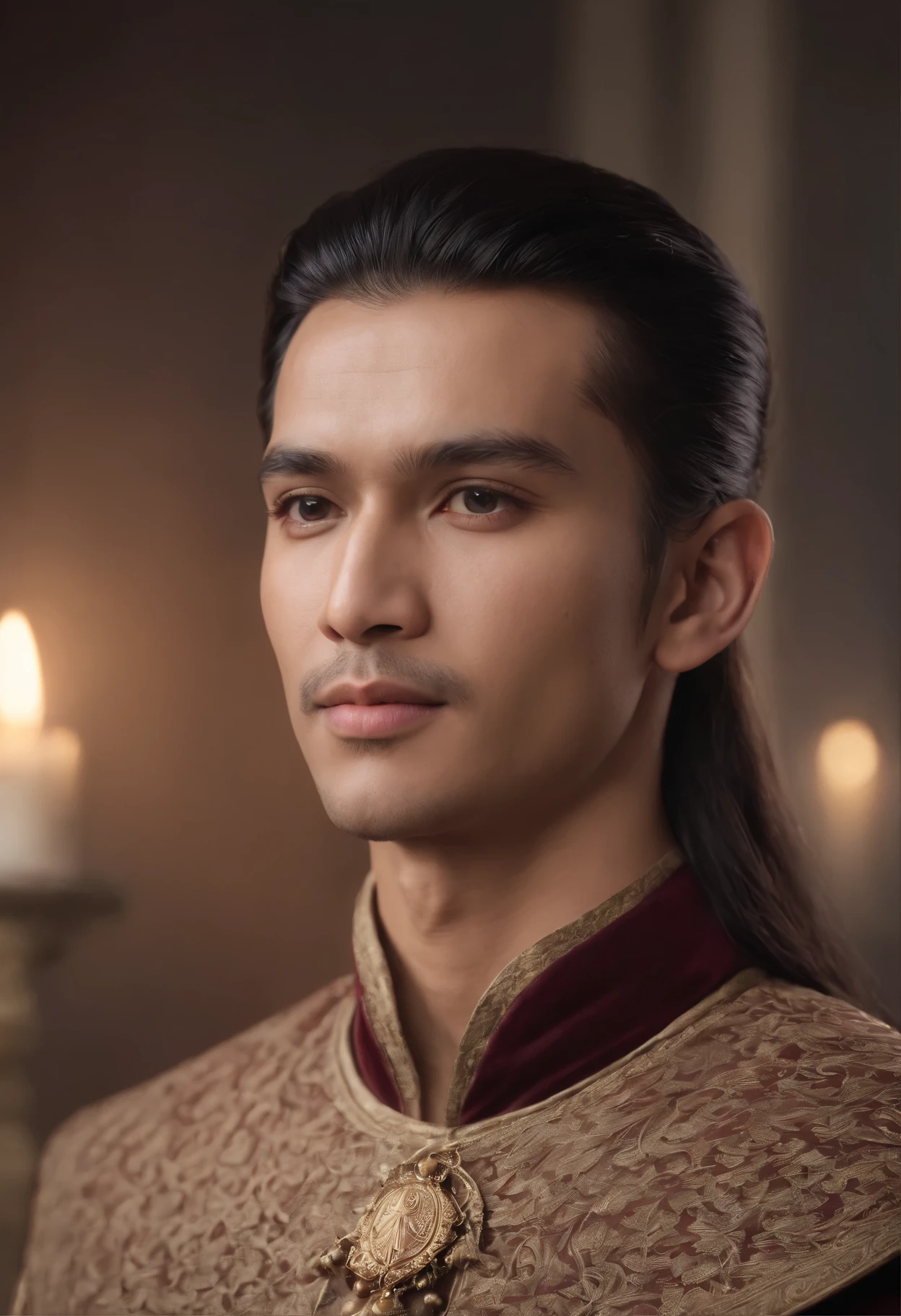 1male, a prince from the Pajajaran kingdom, with an elegant and dignified gaze, Sundanese ethnicity, ancient java, masterpiece, the best quality, (detailed face, detailed ayes, detailed skin texture, ultra-detailed body), realistic, 4k textures, HDR, best 8k, insane details, intricate details, hyperdetailed, hyper quality, great detail, ultra-detailed, soft cinematic light