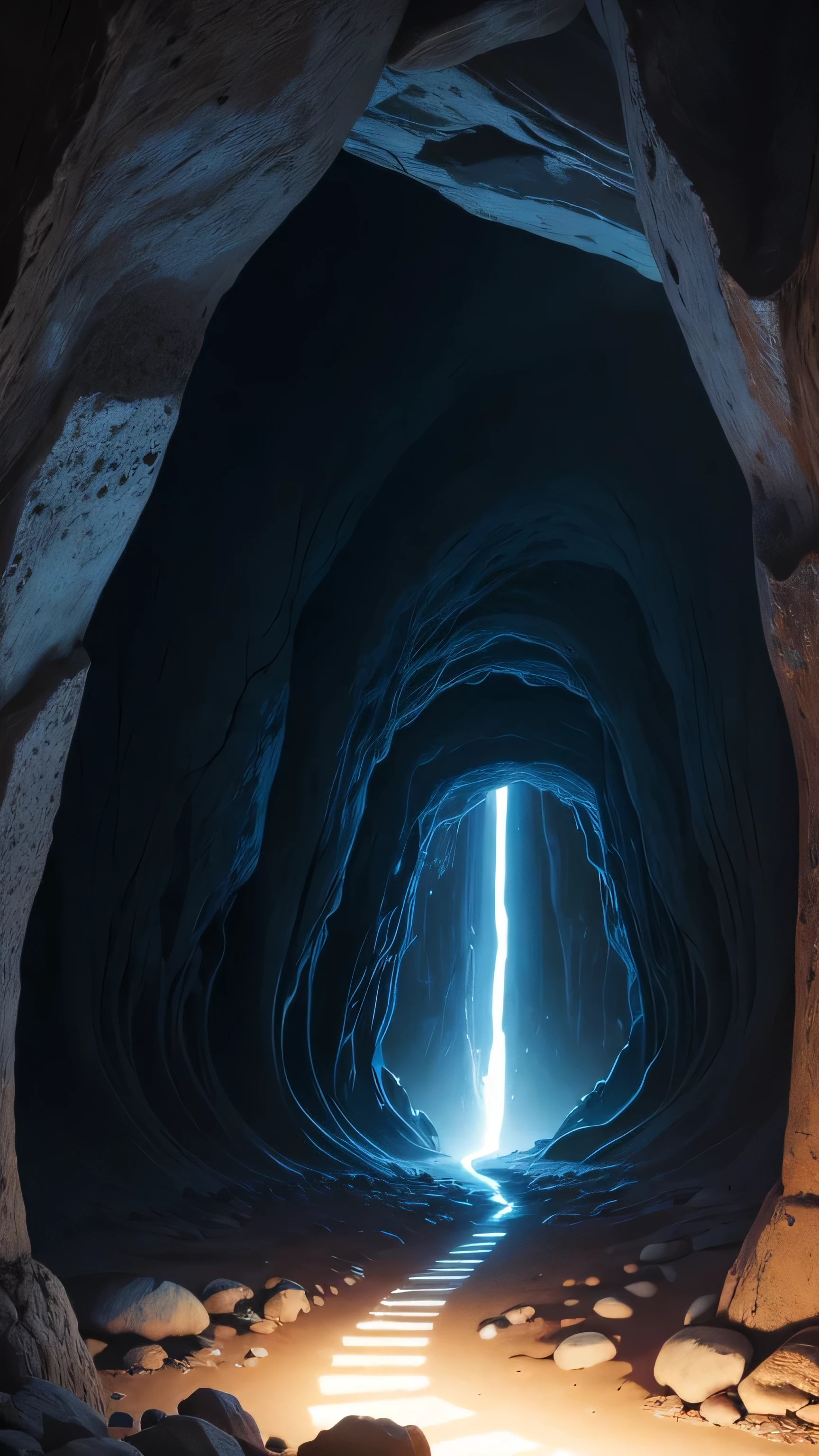 Lascaux cave, dark blue light, ancient, 8k