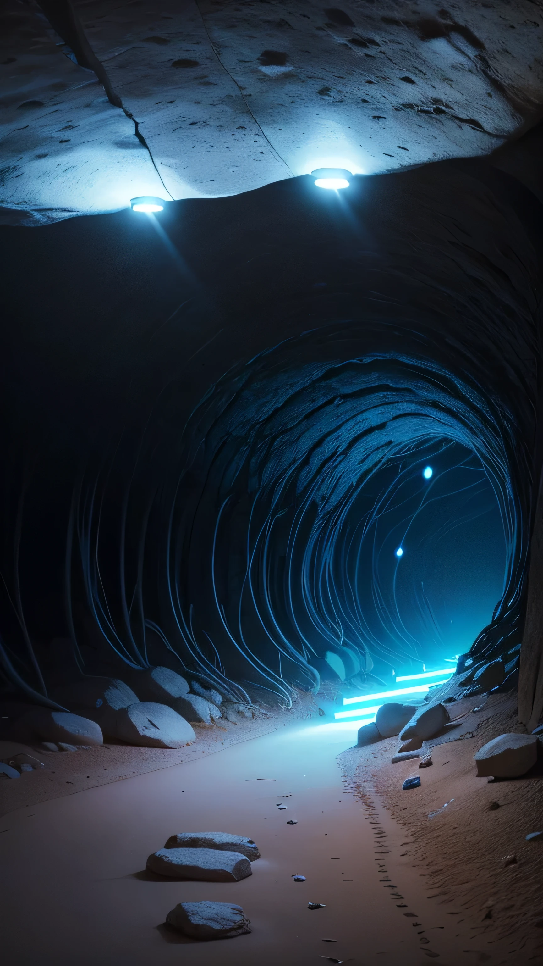Lascaux cave, dark blue light, ancient, 8k