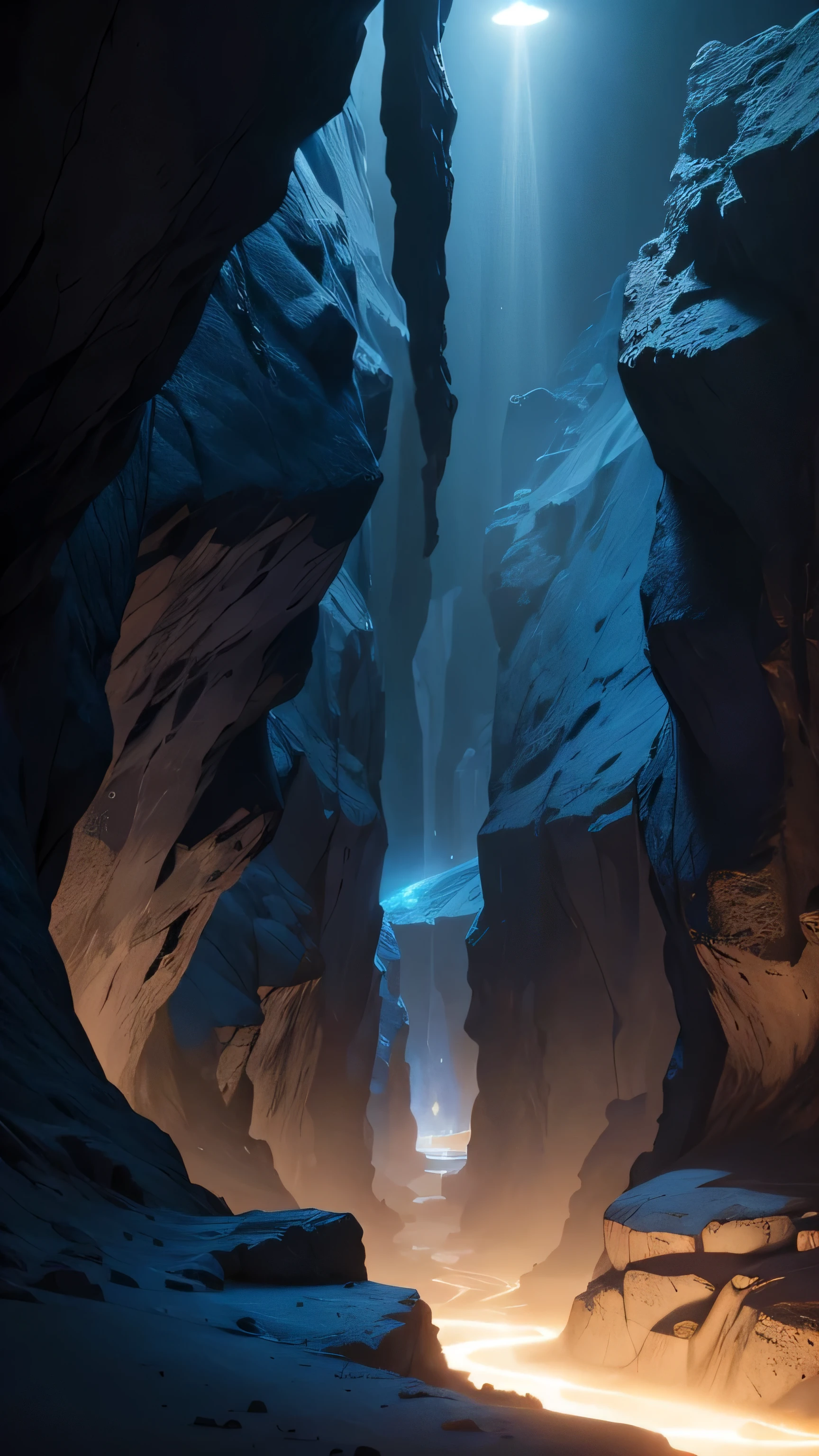 Lascaux cave, dark blue light, ancient, 8k