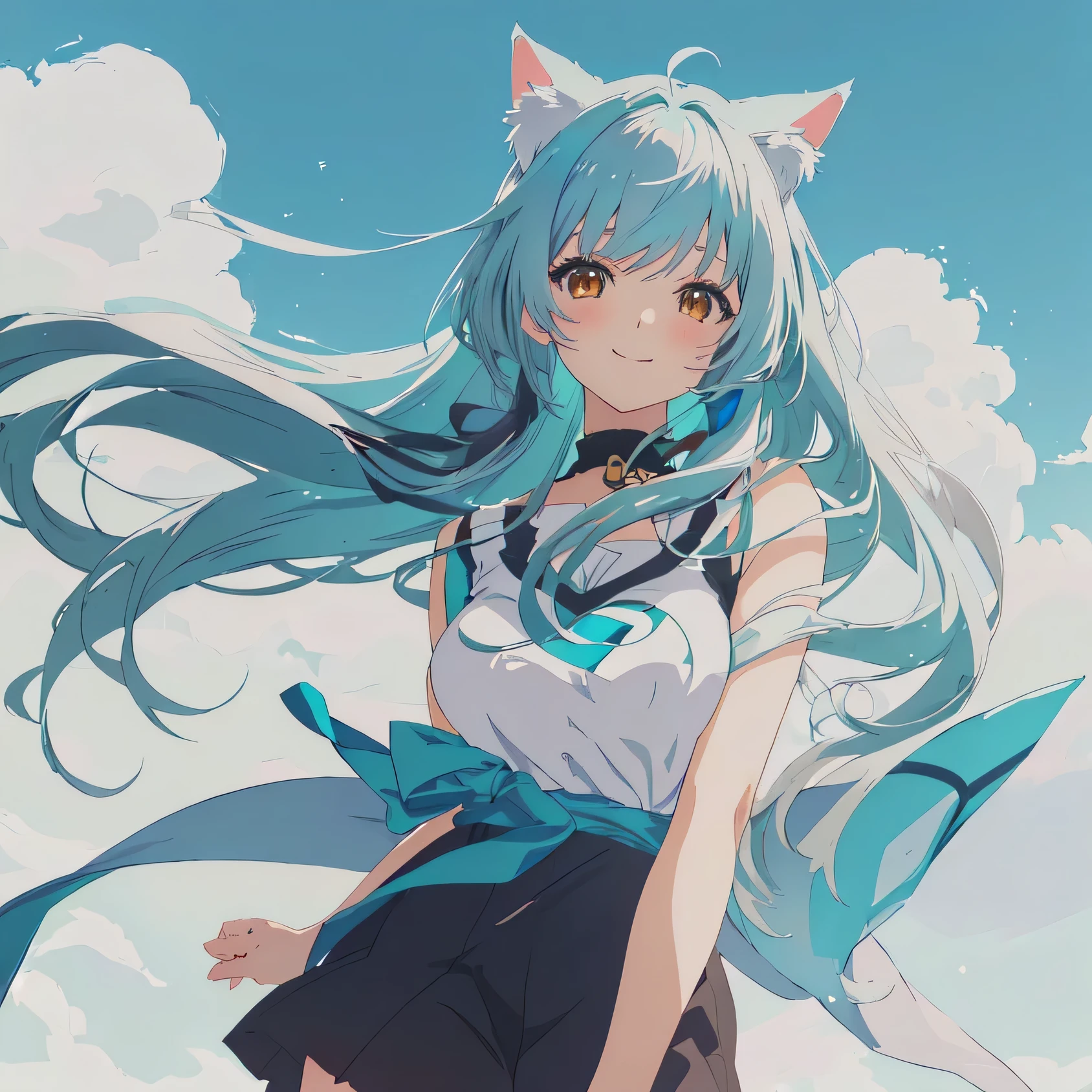 happy anime girl with gray hair and brown eyes and a white top, beautiful anime catgirl, very beautiful anime cat girl, cute anime catgirl, anime catgirl, anime girl with cat ears, anime girl with teal hair, anime moe artstyle, anime artstyle, anime cat, anime style 4 k, anime style. 8k