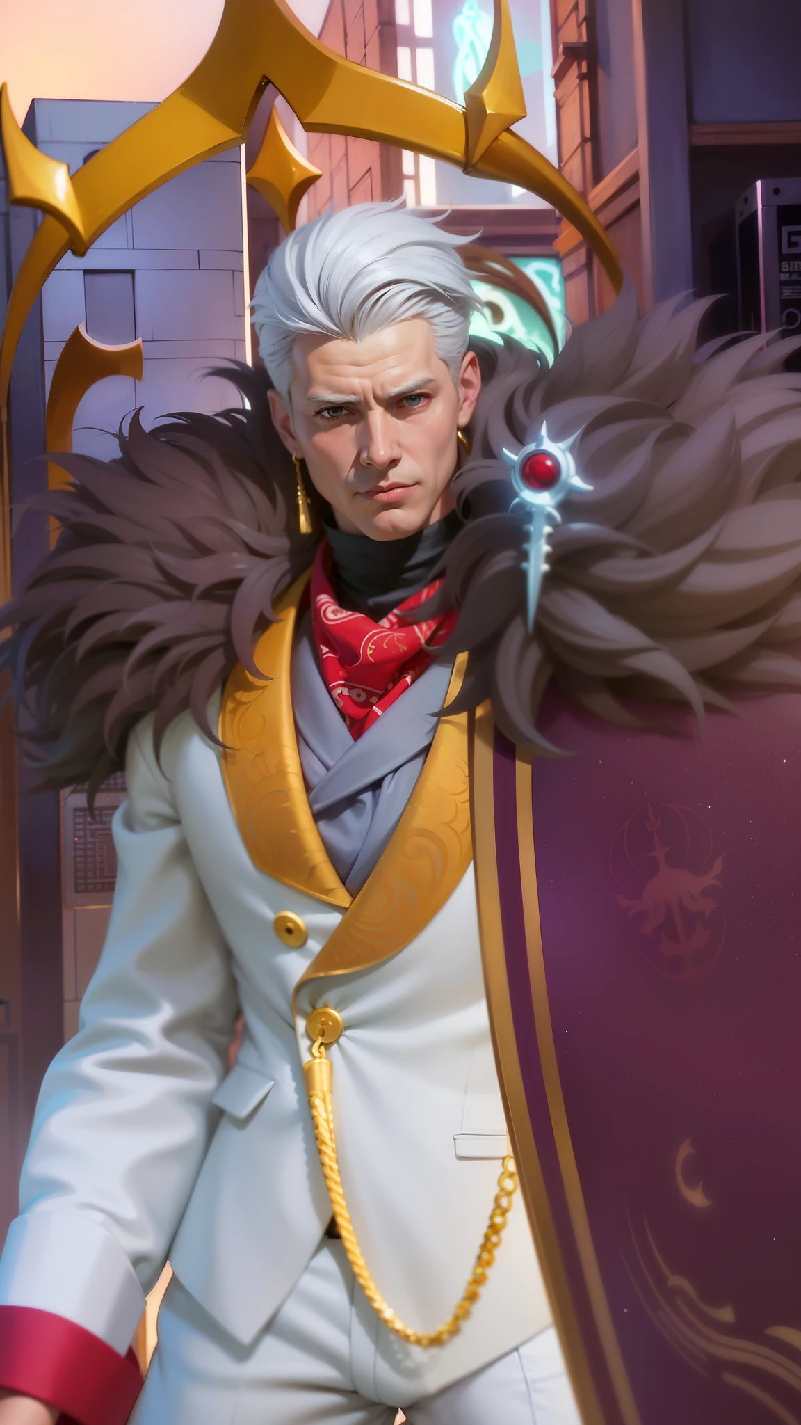 a man in a white suit and red scarf holding a sword, son of sparda, handsome guy in demon slayer art, key anime art, keqing from genshin impact, ig model | artgerm, rossdraws 1. 0, rossdraws 2. 0, sakimichan frank franzzeta, heise jinyao, rossdraws digital painting