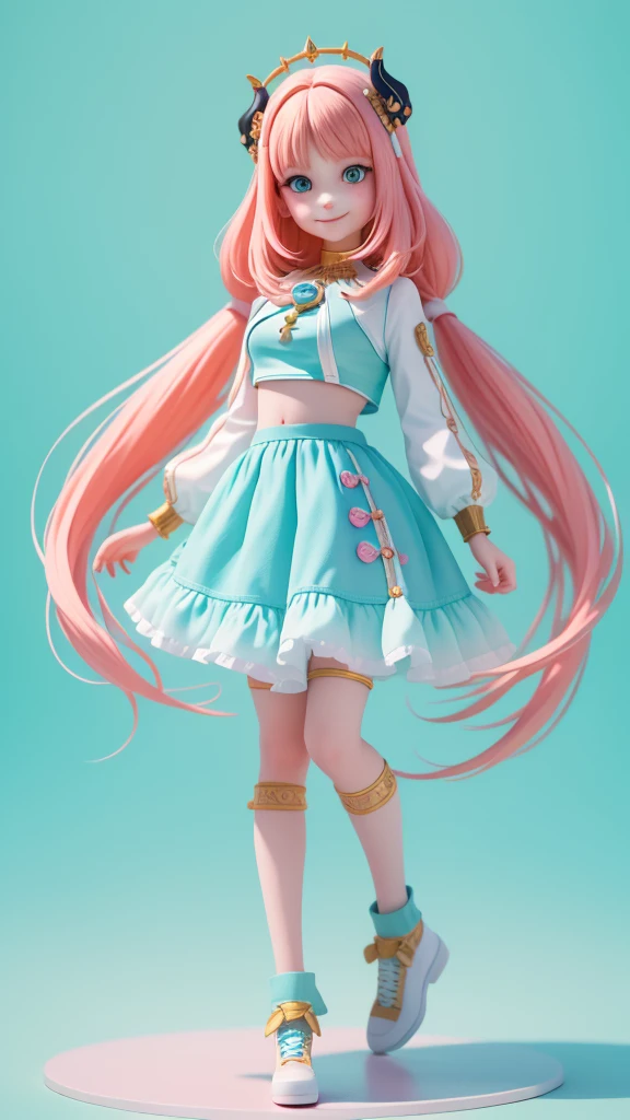 (Masterpiece), (Best Quality), (Ultra-detailed), (Full Body: 1.2) Teen Girl, Light and Detailed, Clear Smile, Full Body, Modern Hair, Modern Accessories, Pastel Background, Colorful and Simple.