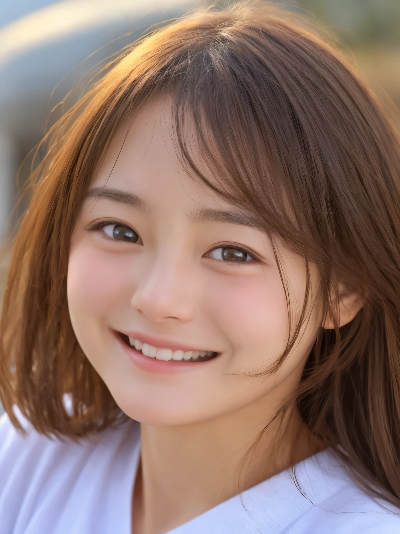 cute girl photo realistic, (realistic:1.5),smile to me, (open mouth:1.2),