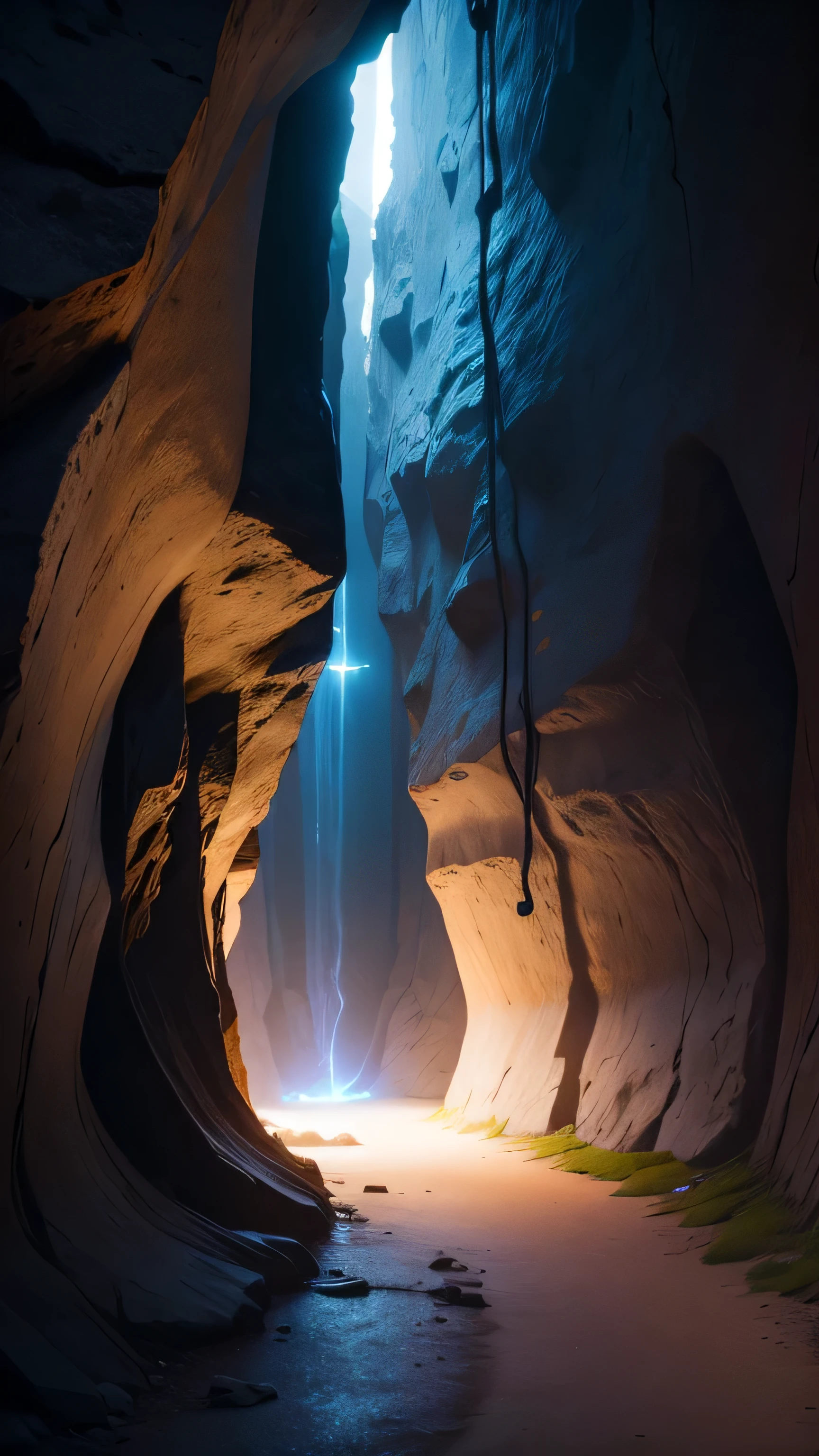 Lascaux cave, dark blue light, ancient, 8k