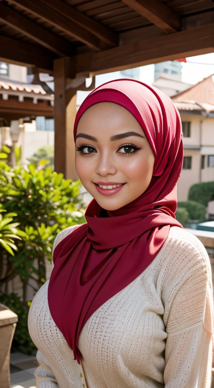 RAW, Best quality, high resolution, masterpiece: 1.3), beautiful Malay woman in hijab,Masterpiece, perfect fit body, ((Huge breast)), (show breast and body, naked), biggorgeous eyes, Soft smile,muslim Malaysian woman in hijab posing for a picture, hijab, with lovely look, with beautiful colors, with accurate face, pose 4 of 1 6, traditional beauty, beutifull, with beautiful exotic, attractive pose, cute pose, peach and goma style, scarf, very attractive , she is smiling,Delicate turtleneck, necklace, shairband, afternoon walk, City garden, Excellent lighting, Bright colors, Clean lines,
